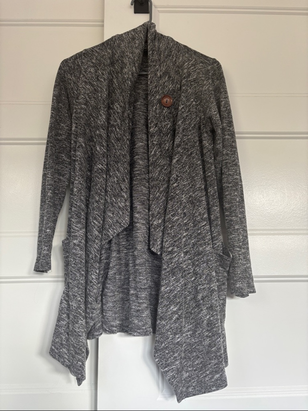 bobeau Charcoal Draped Open-Front Cardigan
